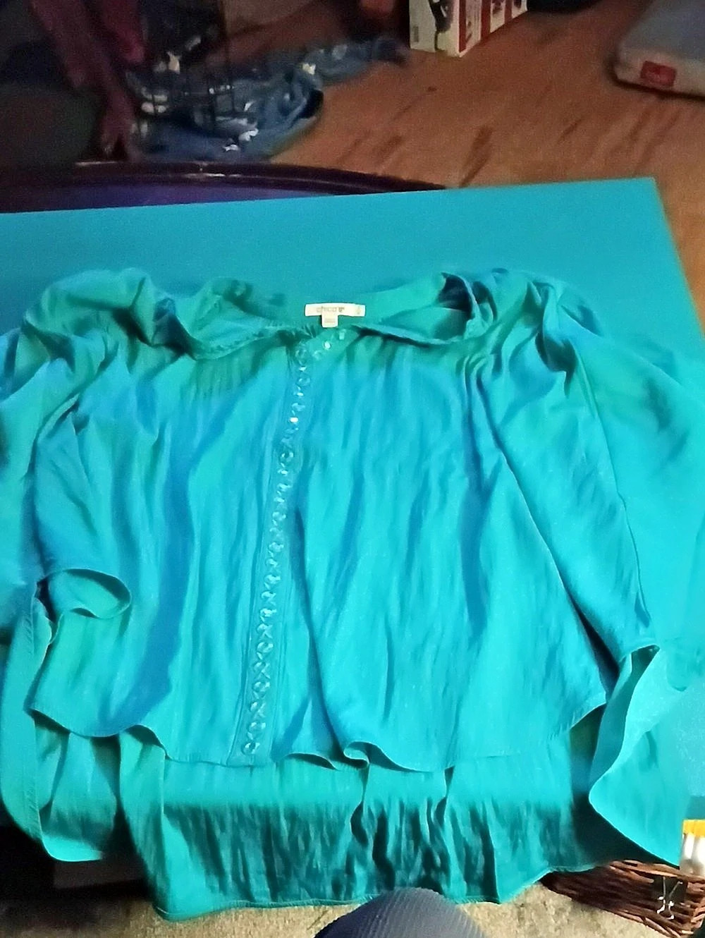 Chico's Embroidered Button Front Blouse in Blue Size 3 (US 16)